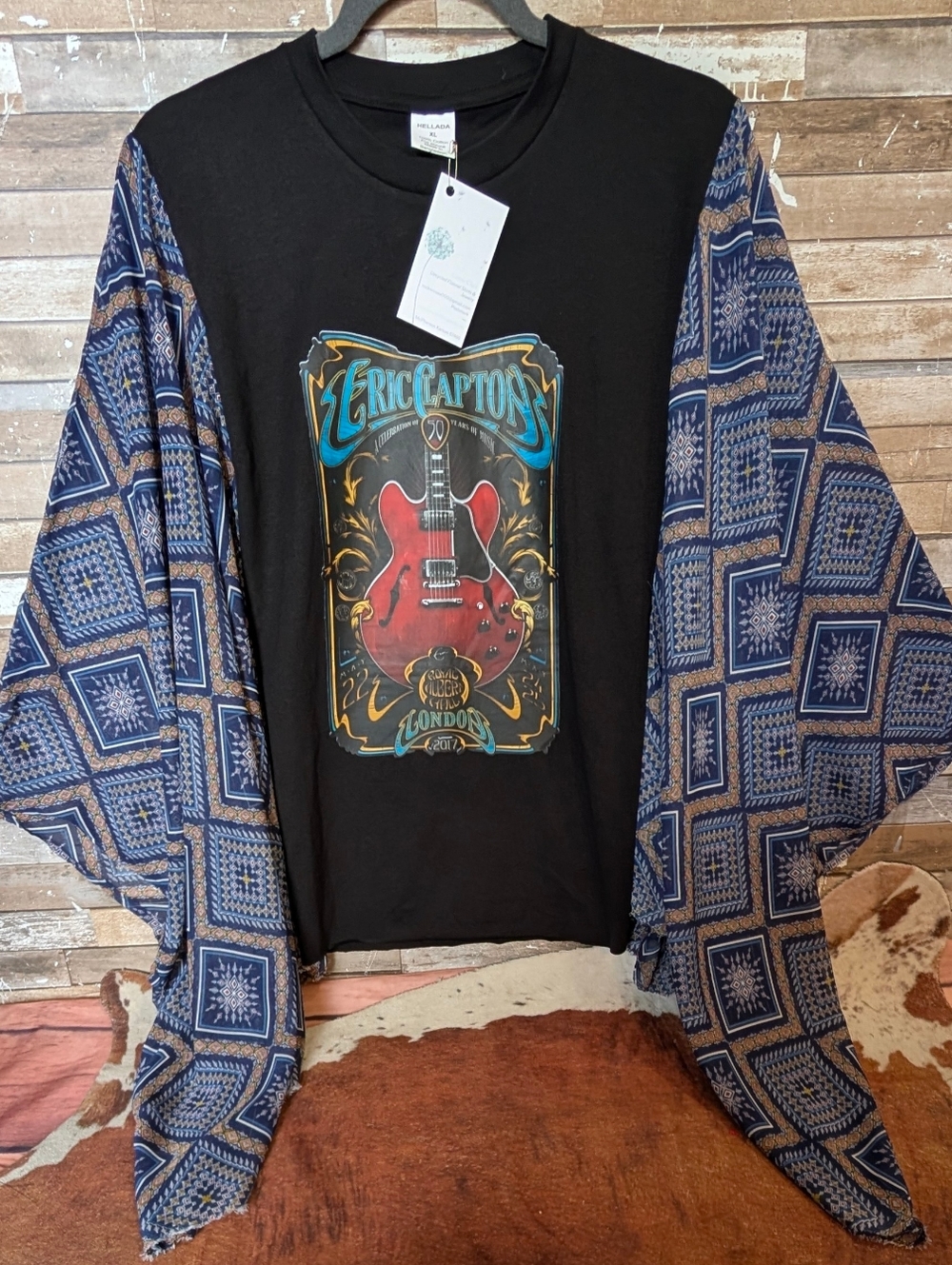 New Handcrafted Eric Clapton Graphic With Boho Bat Winged Sleeves - Picture 5 of 10